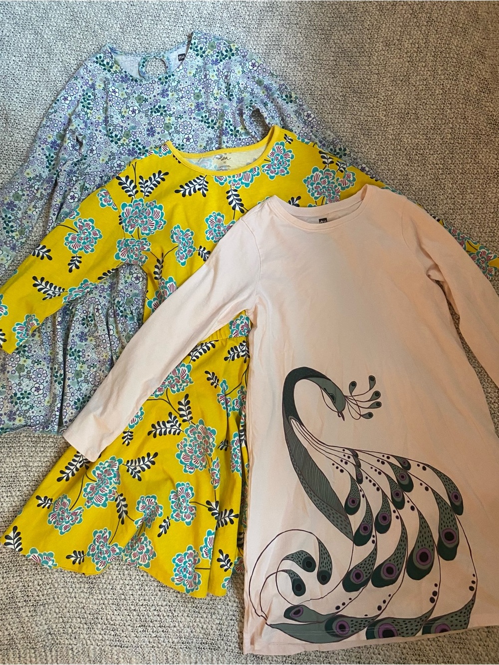 Lot 3 Tea Collection Girls Size 10 Cotton Long Sleeve Dress Floral Peacock Bird
